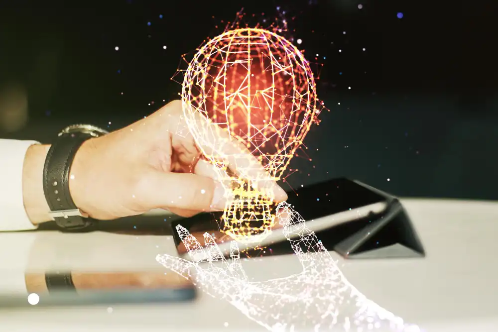 İş inovasyonu unsurlarıyla birbirine bağlı blok zinciri ağları ve yapay zeka sinir ağlarını içeren modern girişim ekosistemi